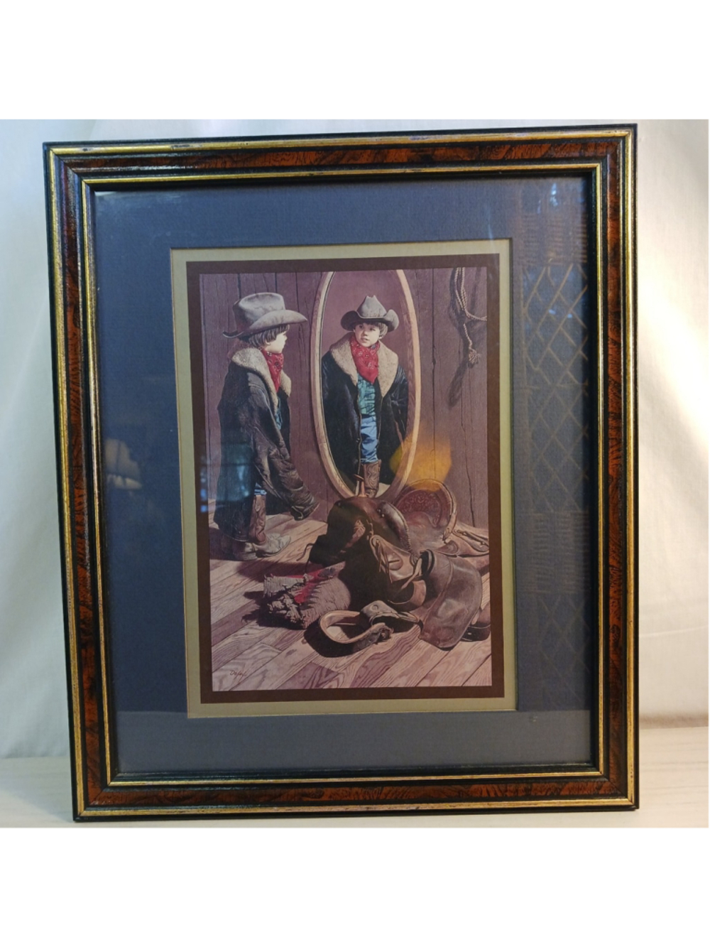 Vtg Home Interiors Homco "Little Big Man" Cowboy Kid Framed 11x 14 Western